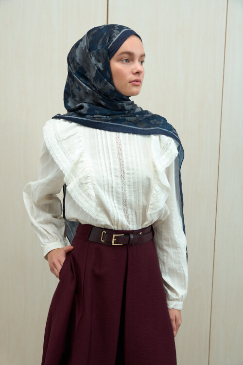 Pretty Kraş Şal - Lacivert-Gri - Camellia Scarfs