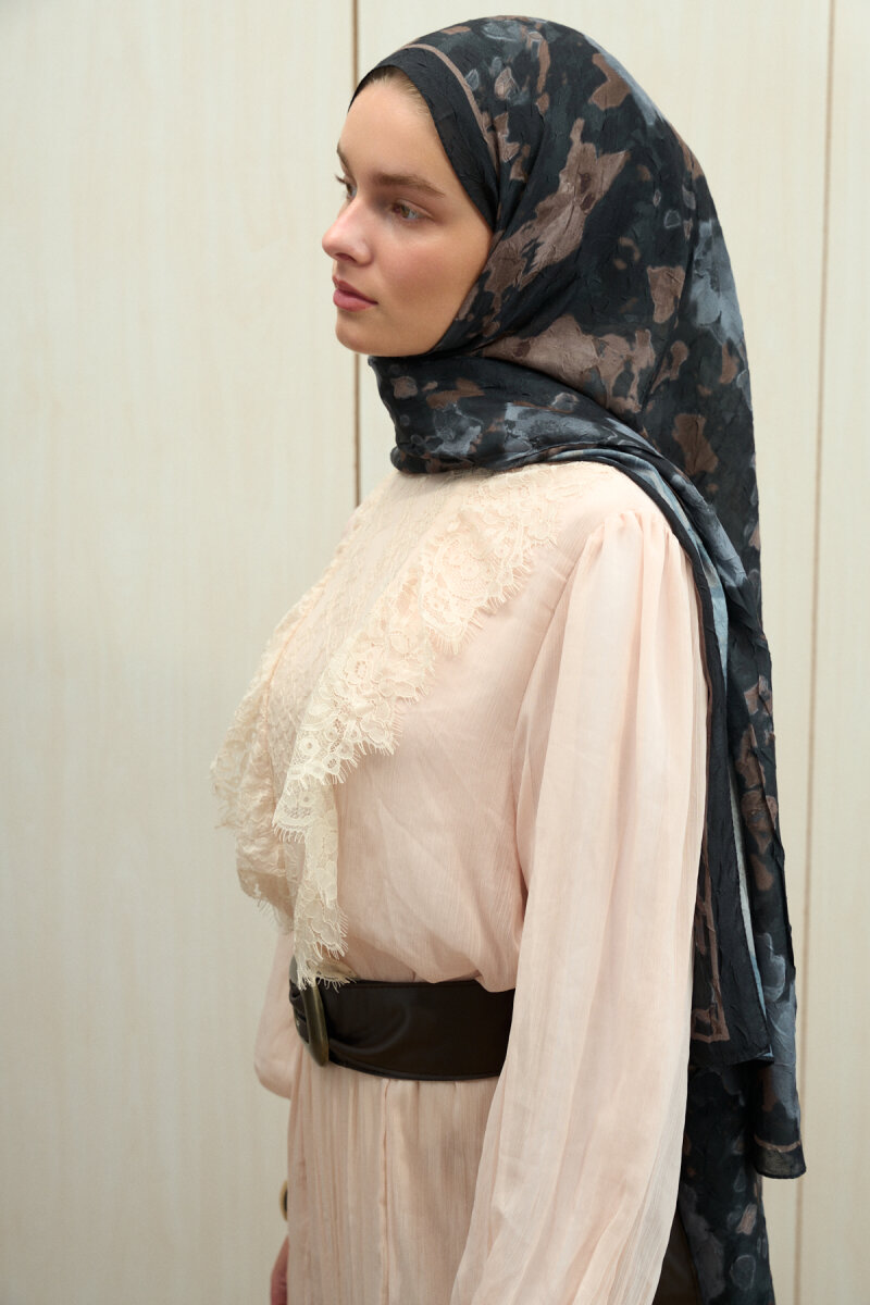 Pretty Kraş Şal - Siyah-Bej - 3