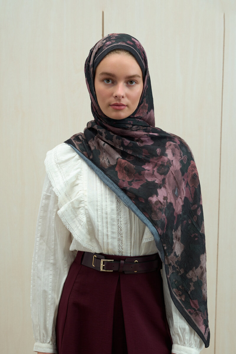 Pretty Kraş Şal - Siyah-Pudra - 1