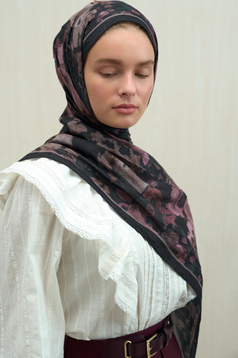 Pretty Kraş Şal - Siyah-Pudra - 3