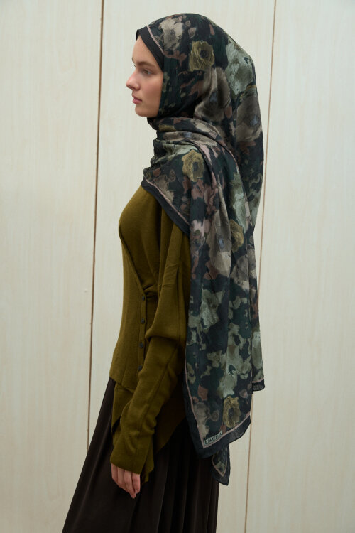 Pretty Kraş Şal - Yeşil-Siyah - Camellia Scarfs (1)