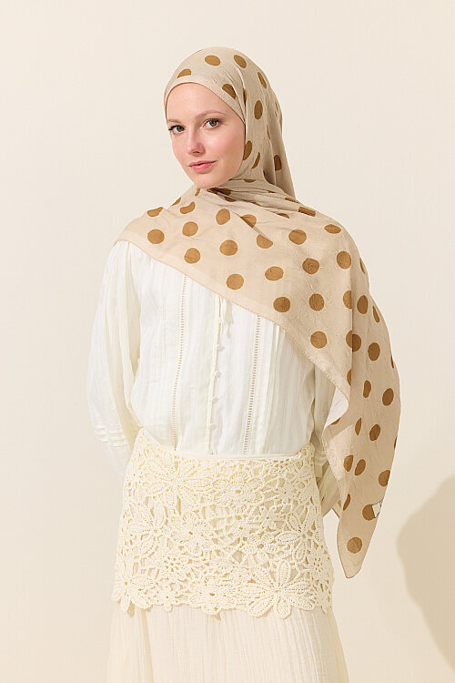 Puantiye Kraş Şal - Bej 