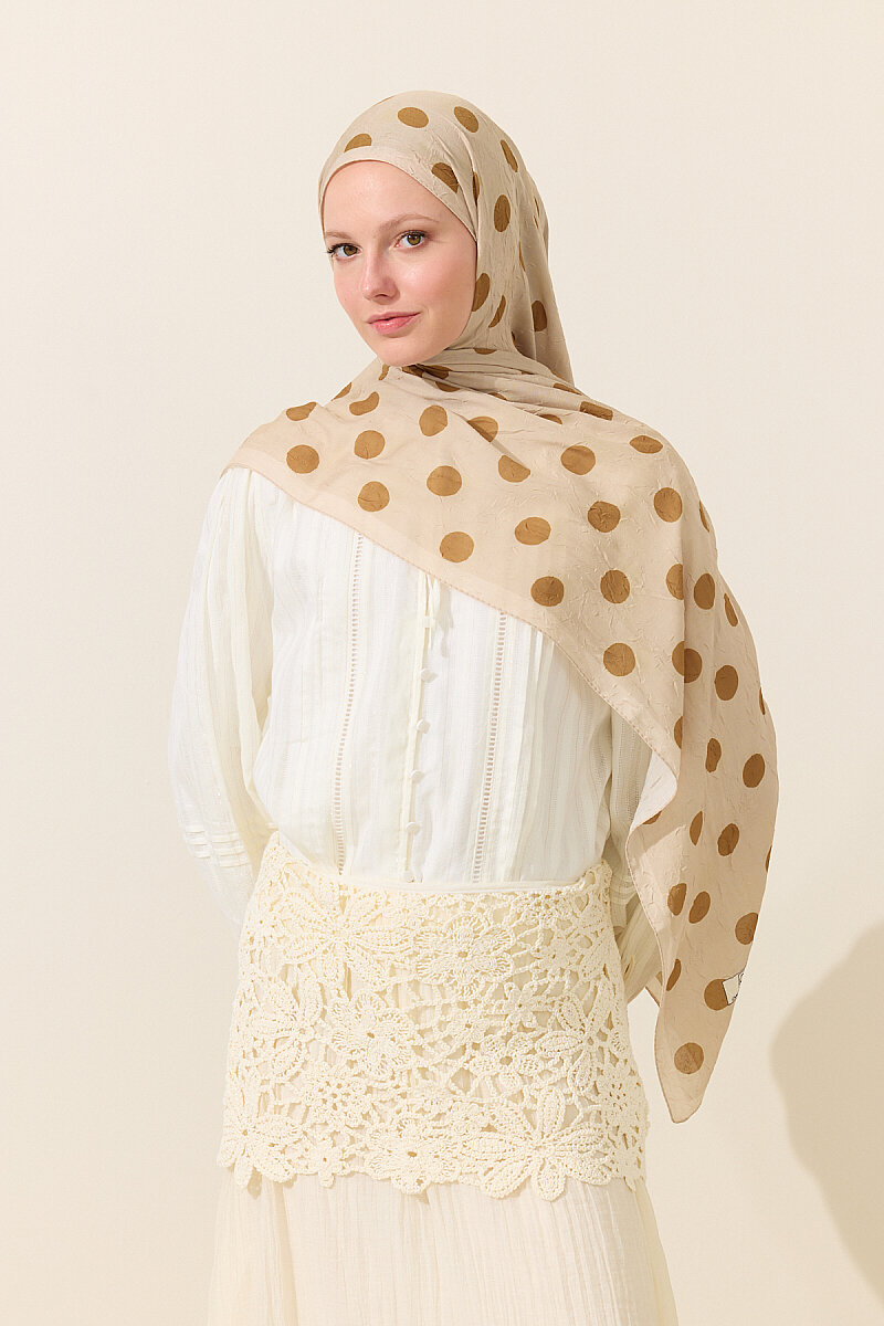 Puantiye Kraş Şal - Bej - 1