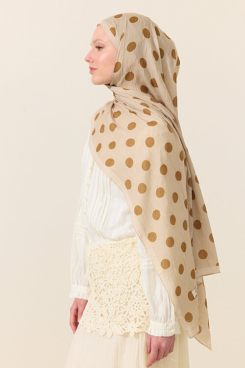 Puantiye Kraş Şal - Bej - Camellia Scarfs (1)