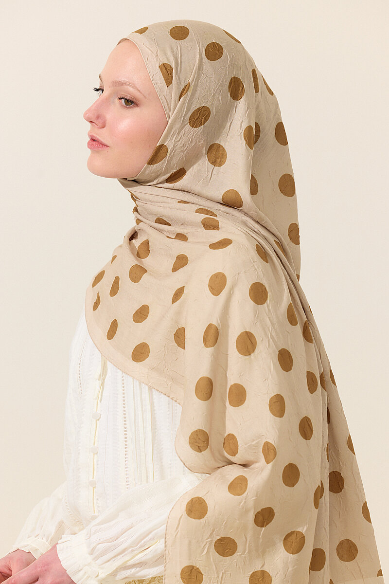 Puantiye Kraş Şal - Bej - 3