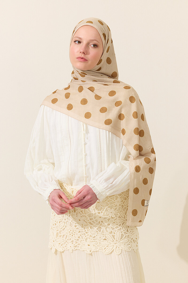 Puantiye Kraş Şal - Bej - 4