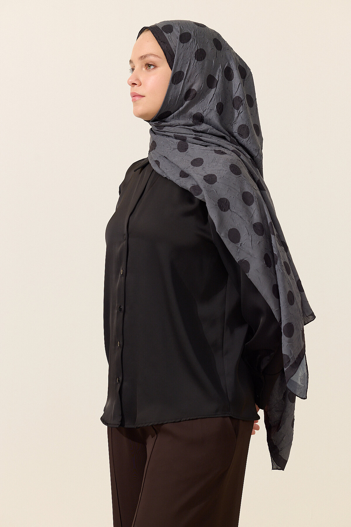 Puantiye Kraş Şal - Gri - Camellia Scarfs