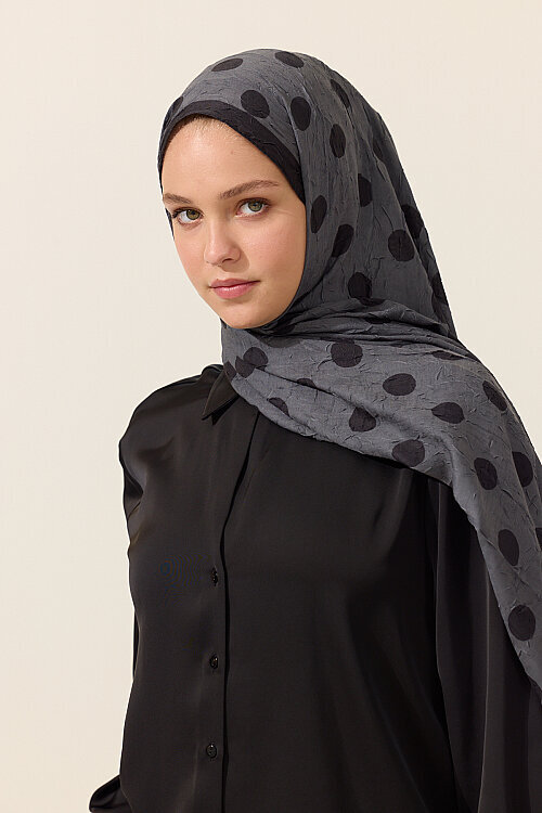 Puantiye Kraş Şal - Gri - Camellia Scarfs (1)