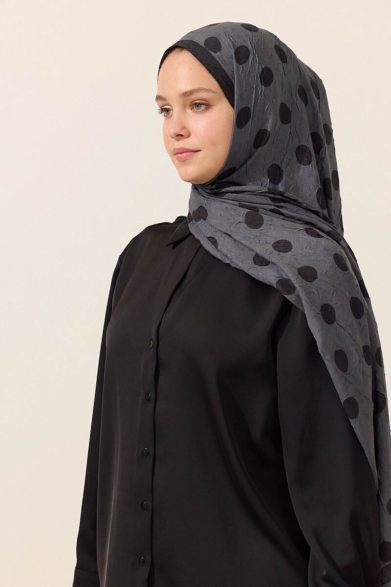 Puantiye Kraş Şal - Gri - 3