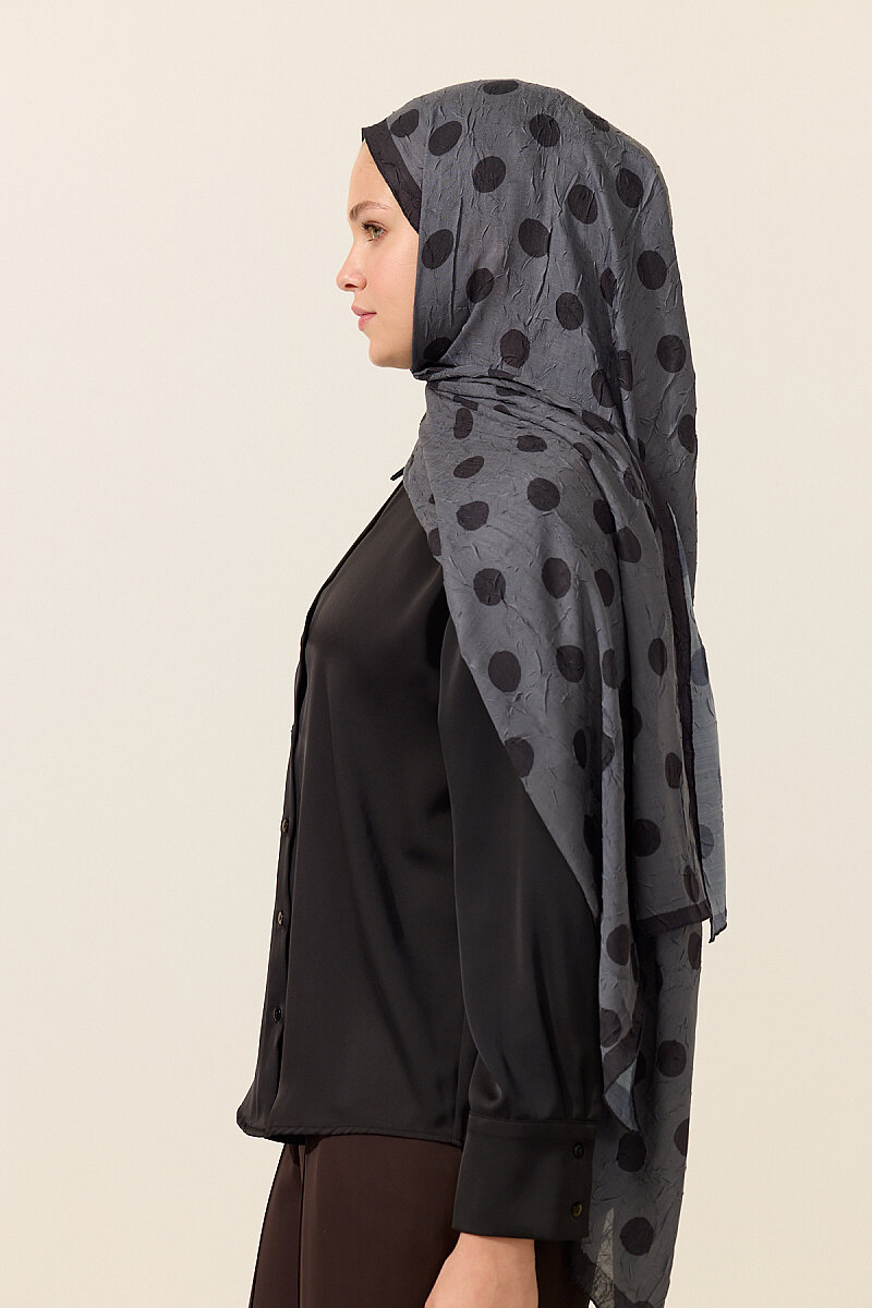 Puantiye Kraş Şal - Gri - 4