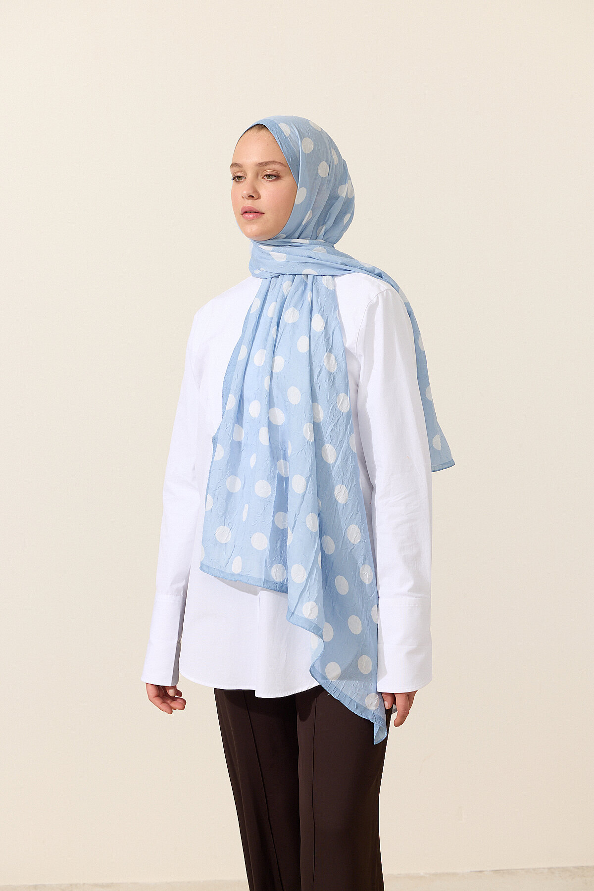 Puantiye Kraş Şal - Mavi - Camellia Scarfs (1)