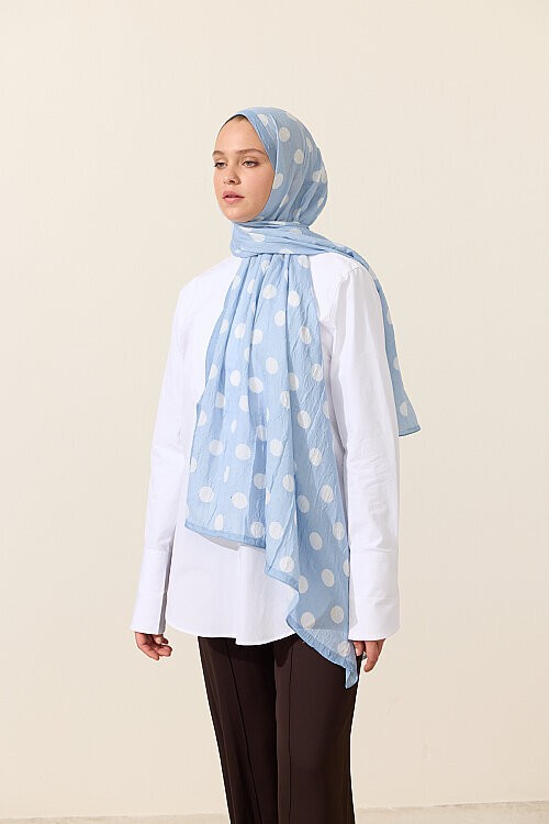 Puantiye Kraş Şal - Mavi - Camellia Scarfs (1)