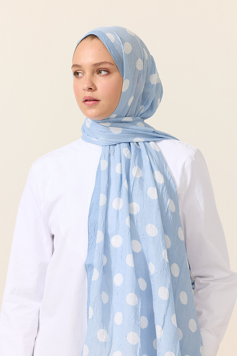 Puantiye Kraş Şal - Mavi - 1