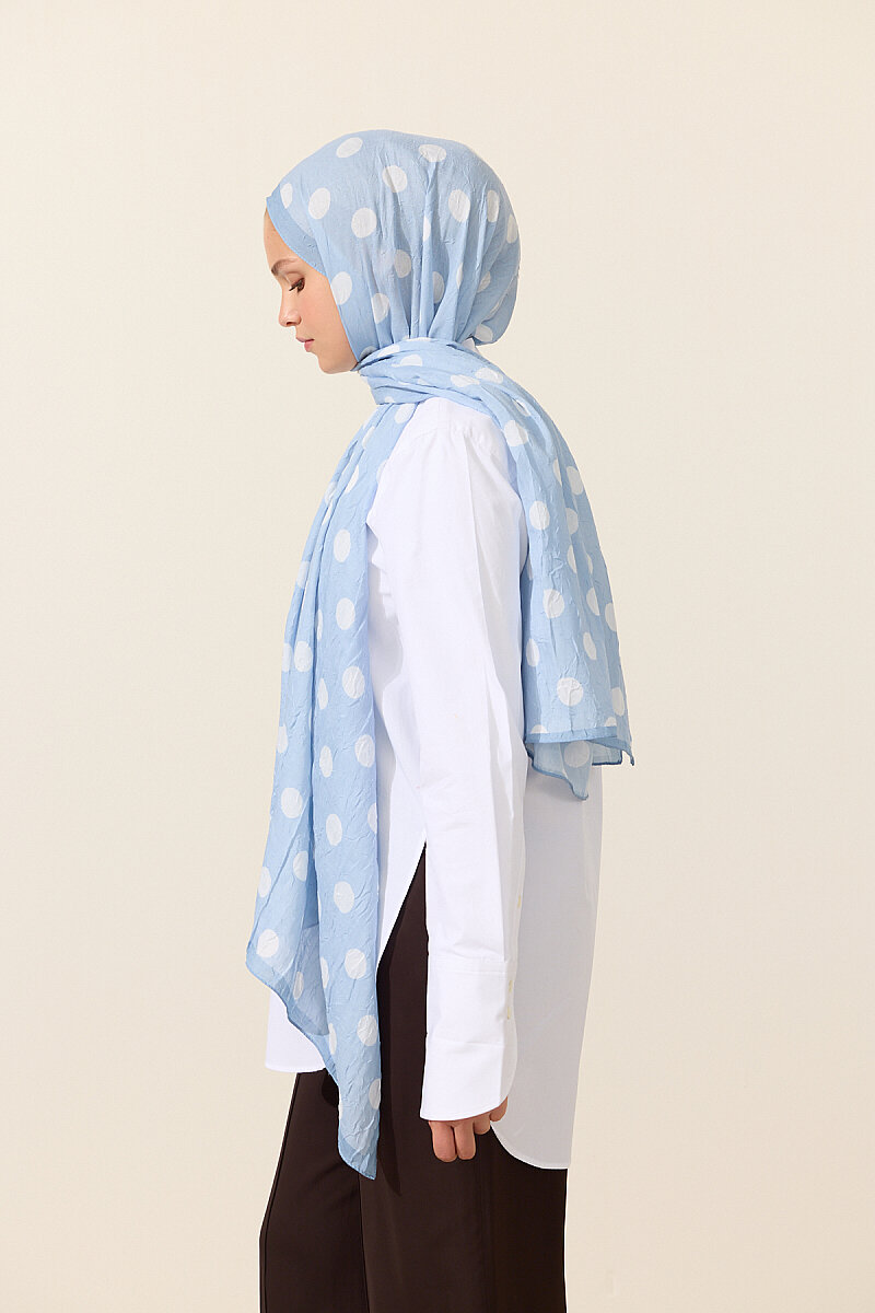 Puantiye Kraş Şal - Mavi - 3