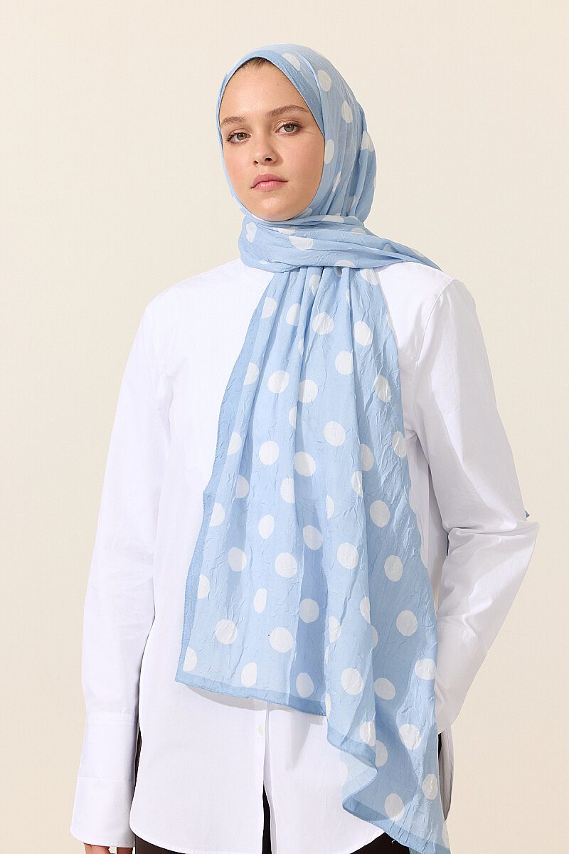 Puantiye Kraş Şal - Mavi - 4