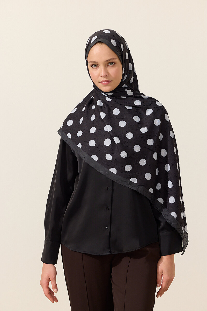 Puantiye Kraş Şal - Siyah - 4