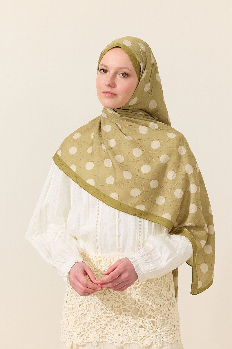 Puantiye Kraş Şal - Yeşil - 4