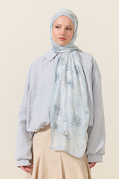 Ria Rami Şal - Mavi - Camellia Scarfs