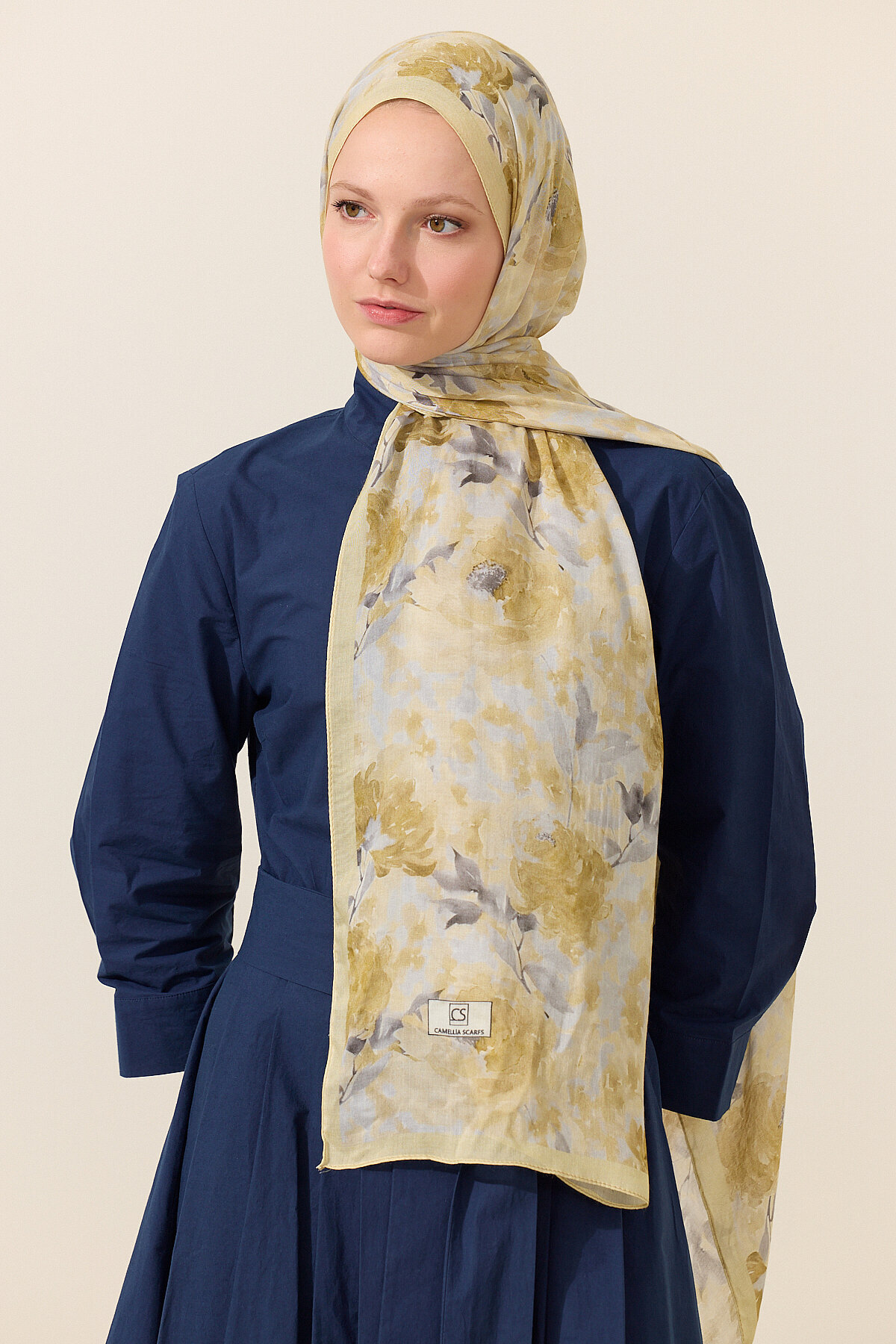 Ria Rami Şal - Sarı Gri - Camellia Scarfs