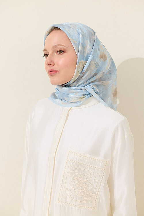 Rosalie Pamuk Viskon Eşarp - Mavi - Camellia Scarfs (1)