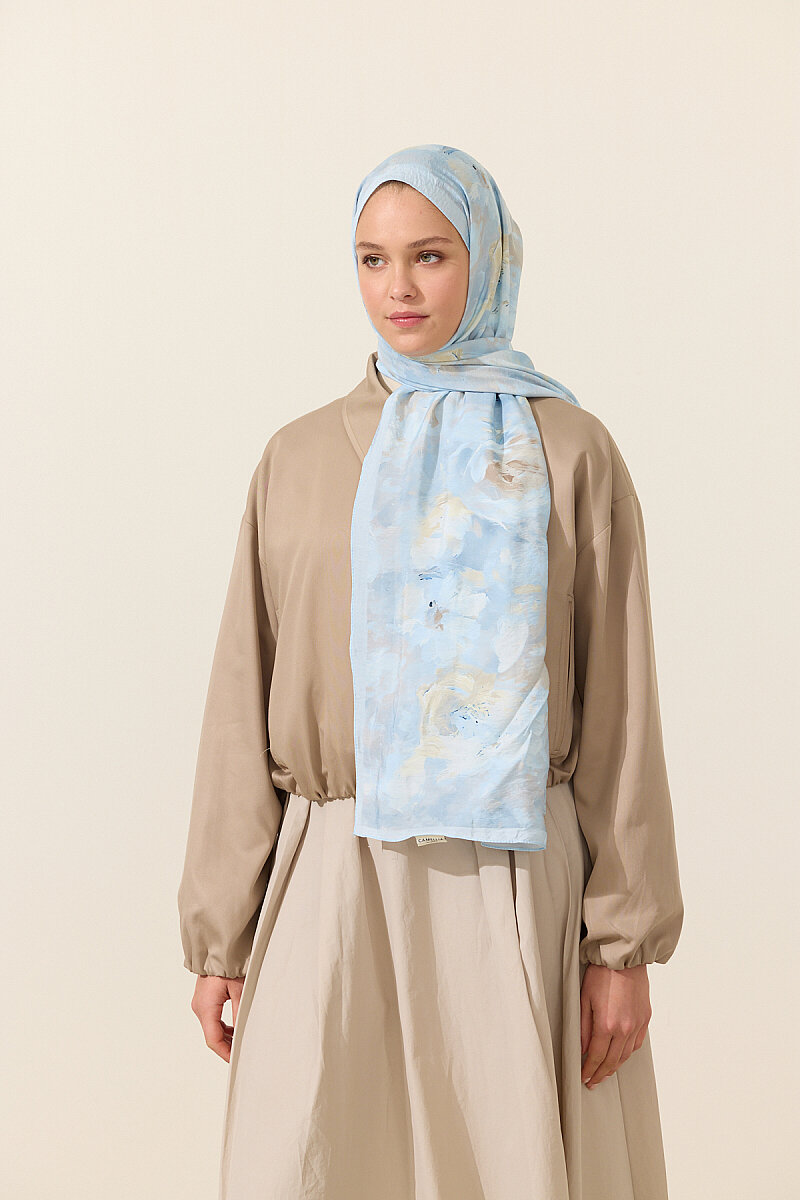 Rosalie Pamuk Viskon Şal - Mavi - 1