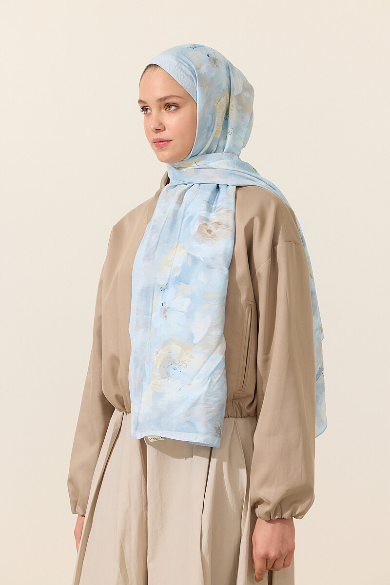 Rosalie Pamuk Viskon Şal - Mavi - 2