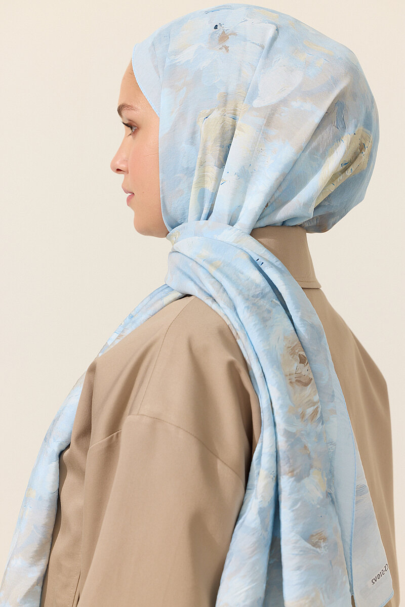 Rosalie Pamuk Viskon Şal - Mavi - 4