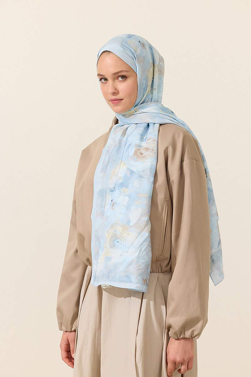 Rosalie Pamuk Viskon Şal - Mavi - 3