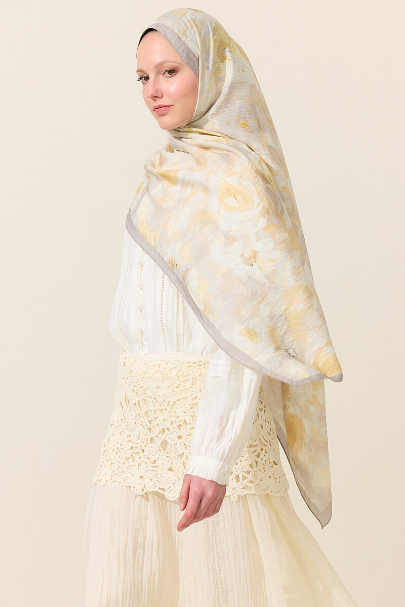 Rosalie Pamuk Viskon Şal - Sarı Gri - 3