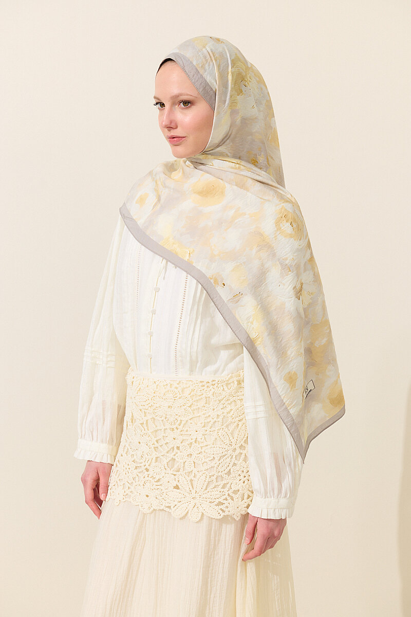 Rosalie Pamuk Viskon Şal - Sarı Gri - 4