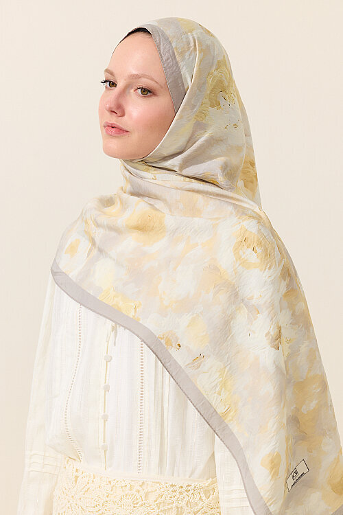 Rosalie Pamuk Viskon Şal - Sarı Gri - Camellia Scarfs
