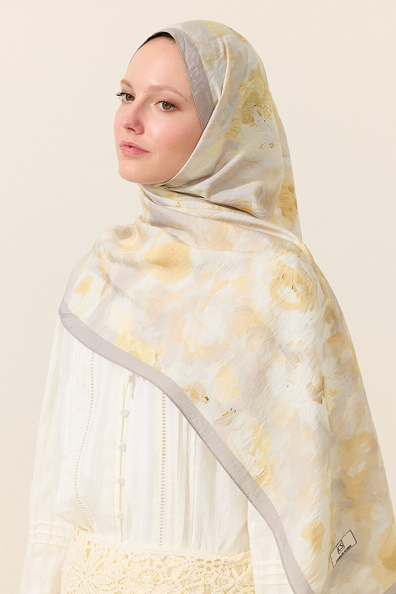 Rosalie Pamuk Viskon Şal - Sarı Gri - 1