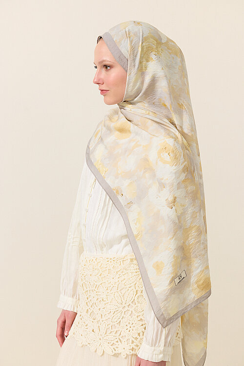 Rosalie Pamuk Viskon Şal - Sarı Gri - Camellia Scarfs (1)