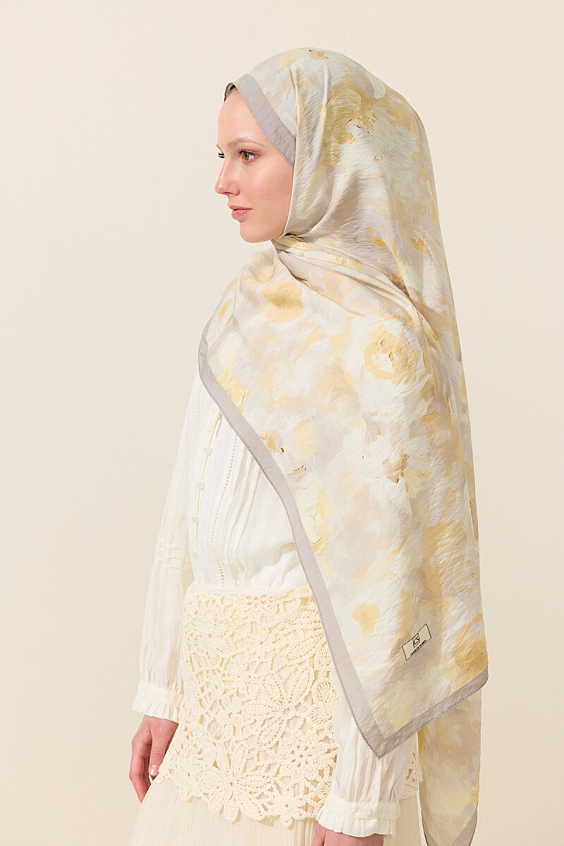 Rosalie Pamuk Viskon Şal - Sarı Gri - 2