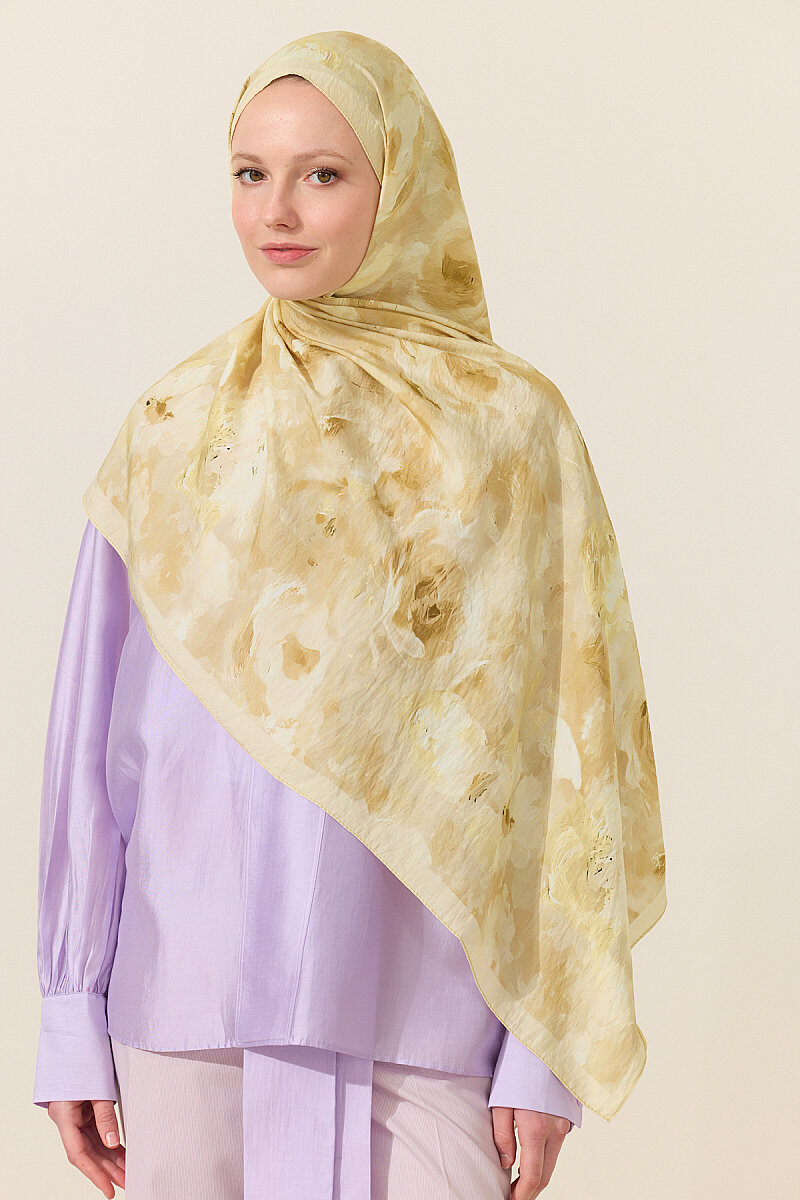 Rosalie Pamuk Viskon Şal - Tereyağ Sarısı - 1