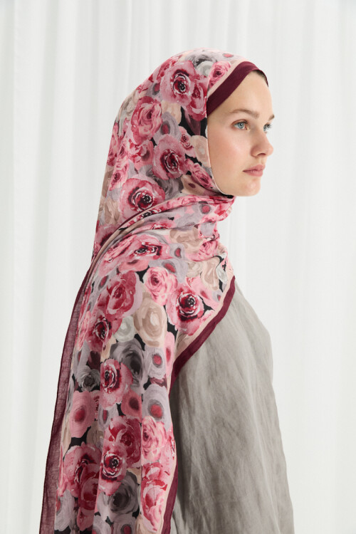 Rosemary Kraş Şal - Bordo-Krem - Camellia Scarfs (1)