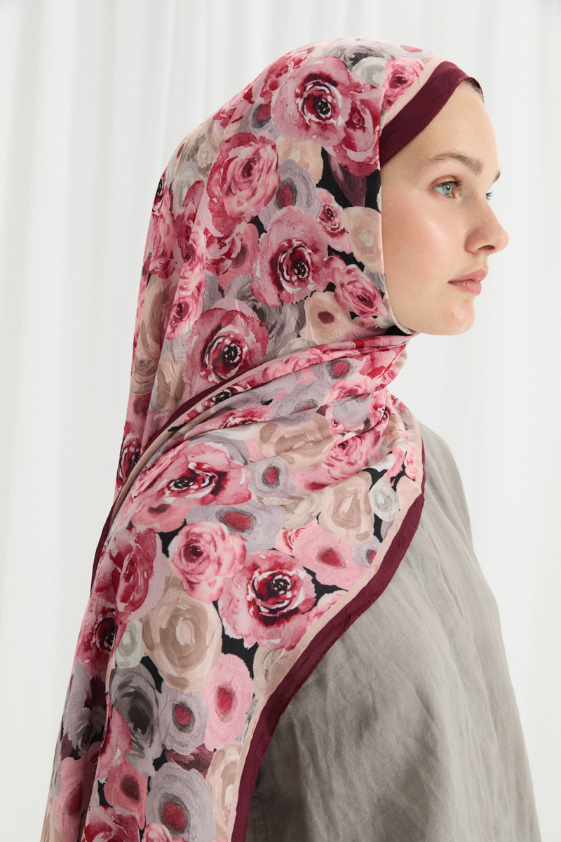 Rosemary Kraş Şal - Bordo-Krem - 4