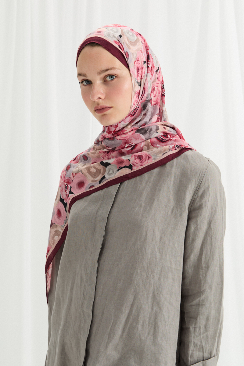 Rosemary Kraş Şal - Bordo-Krem - 3