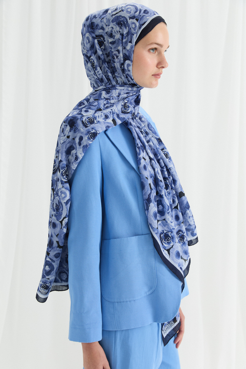 Rosemary Kraş Şal - Lacivert - 4