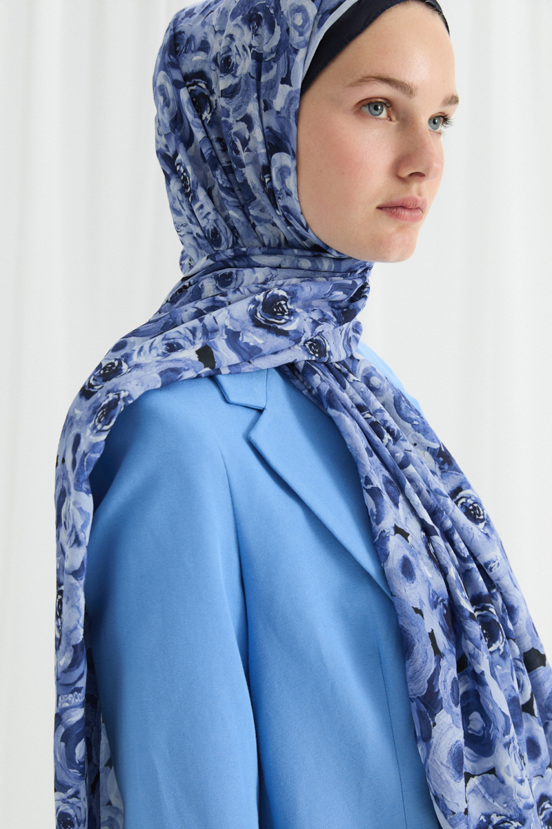 Rosemary Kraş Şal - Lacivert - 3