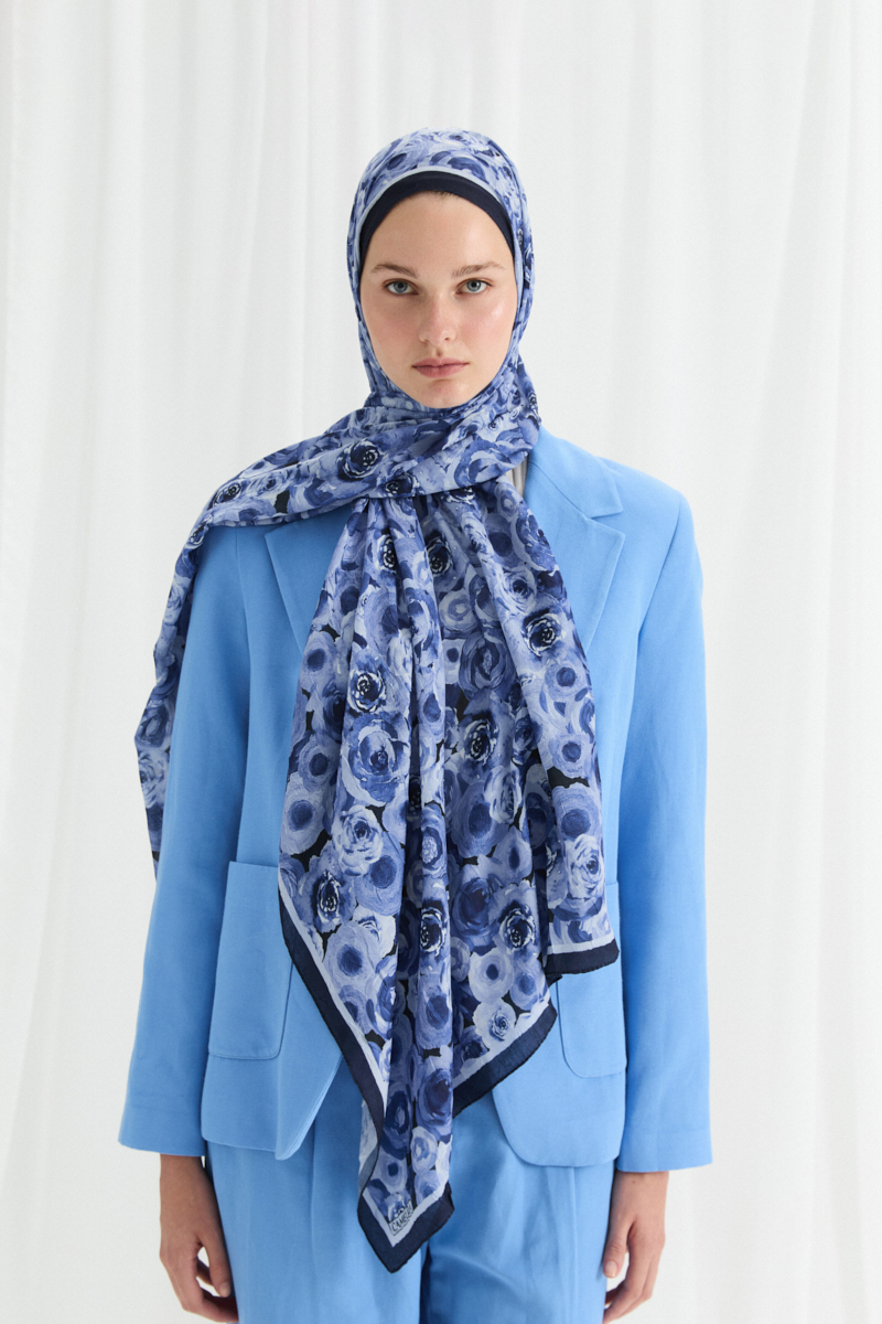 Rosemary Kraş Şal - Lacivert - 1