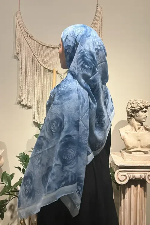 Rossa Desen Soft Şal - Bebe Mavisi - Camellia Scarfs (1)