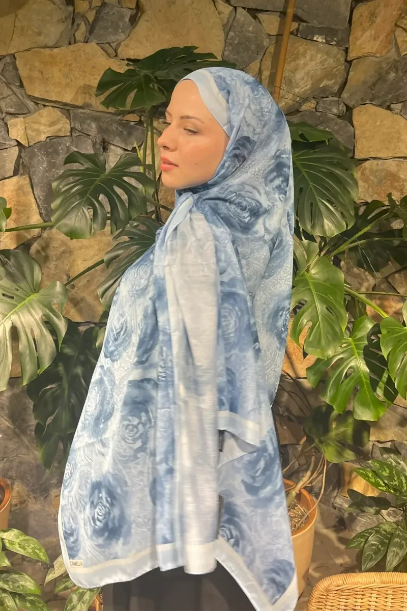 Rossa Desen Soft Şal - Bebe Mavisi - Camellia Scarfs