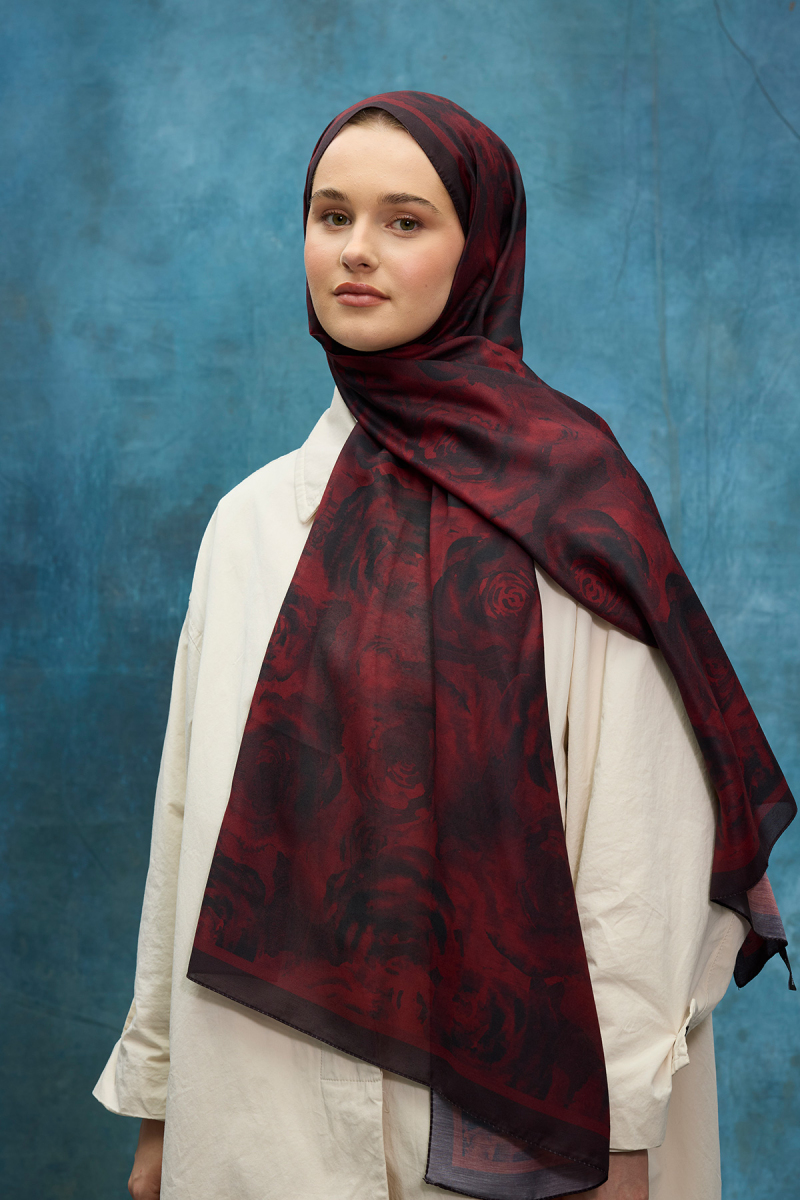 Rossa Desen Soft Şal - Bordo - 1