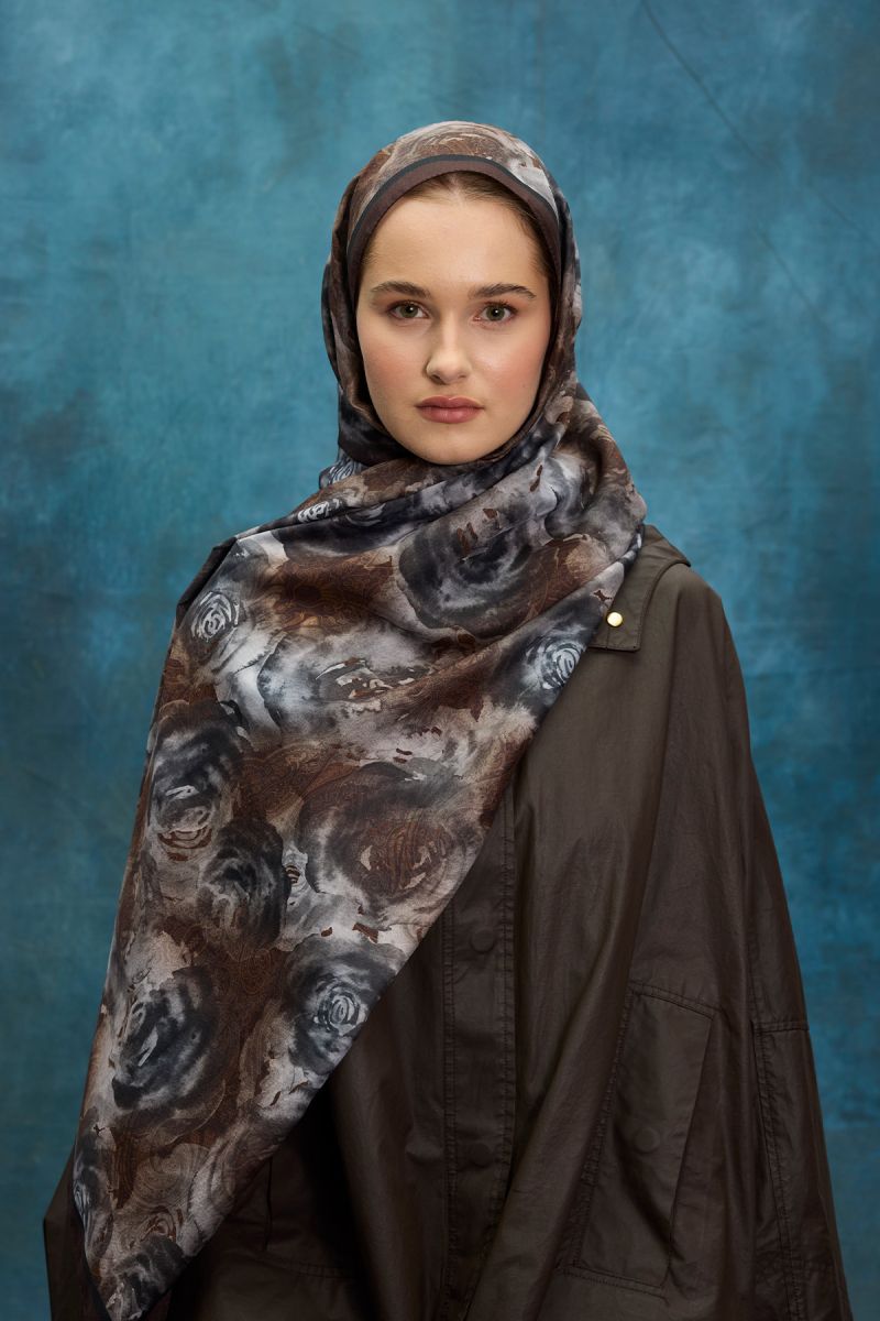 Rossa Desen Soft Şal - Kahve - 1