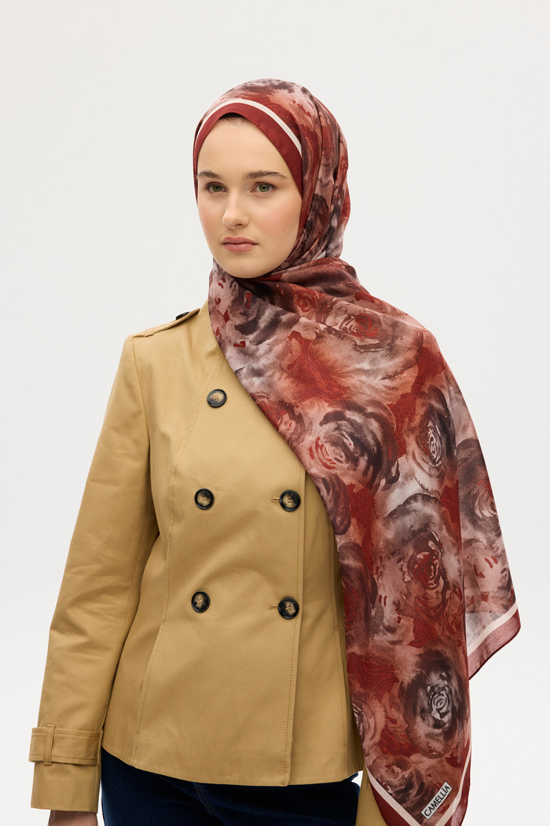 Rossa Desen Soft Şal - Kiremit - 1