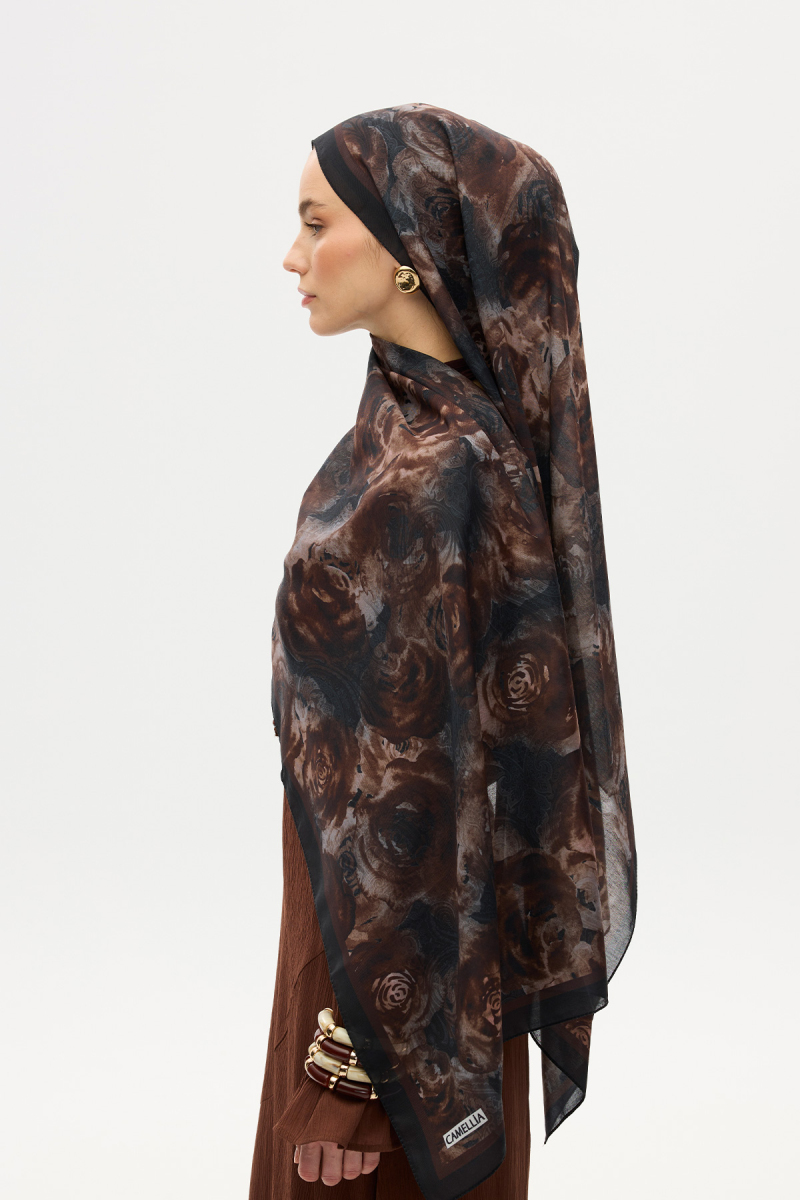 Rossa Desen Soft Şal - Koyu Kahve - 3