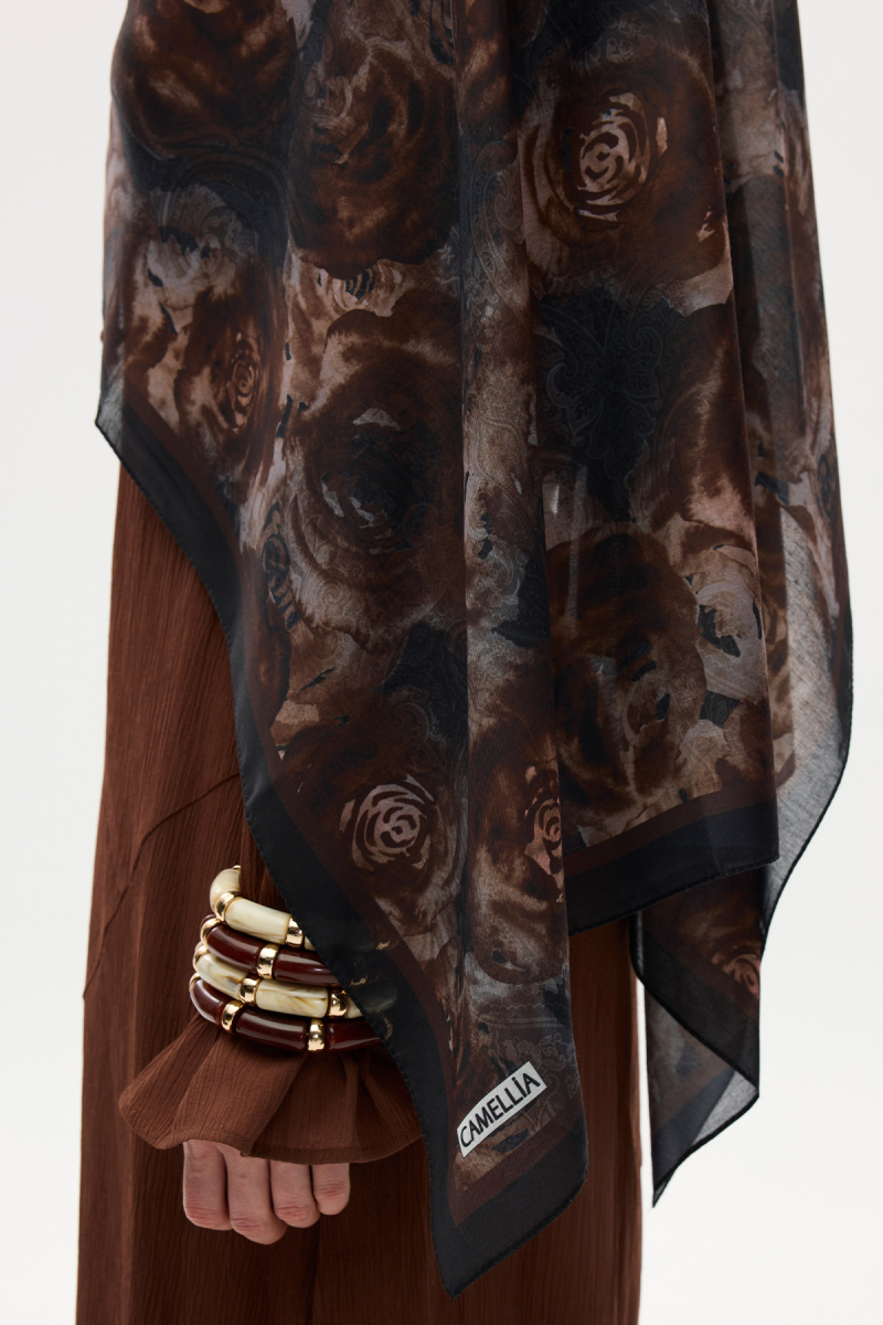 Rossa Desen Soft Şal - Koyu Kahve - 4