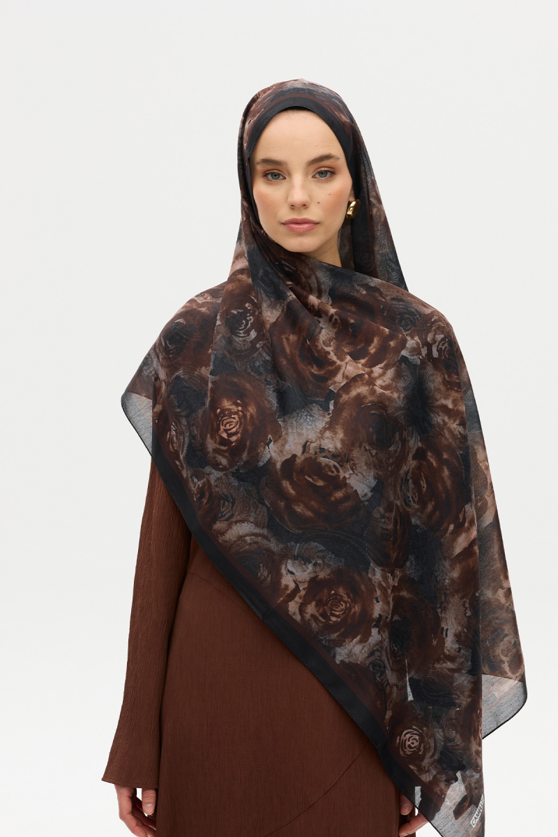 Rossa Desen Soft Şal - Koyu Kahve - 1