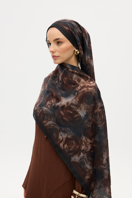 Rossa Desen Soft Şal - Koyu Kahve - Camellia Scarfs (1)